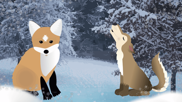 A vector illustration of a fox and a hound